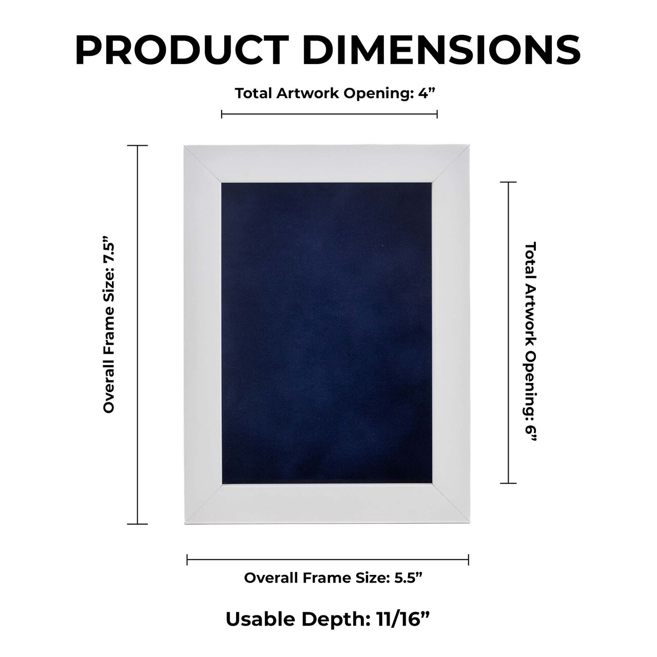 Classic White Wood Shadown Box Frame with Acrylic Front - Navy Blue Suede Backing, 30 Sizes
